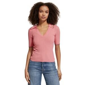 Scotch & Soda Rib Knit Short Sleeve Sweater Top Pink Size XS